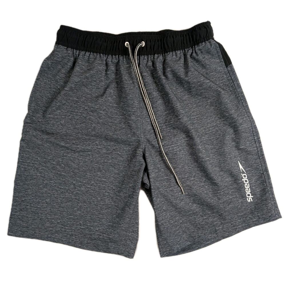 Speedo Men's 9" Marina Elastic Waistband UPF 50 Swim Shorts Heathered Gray Large